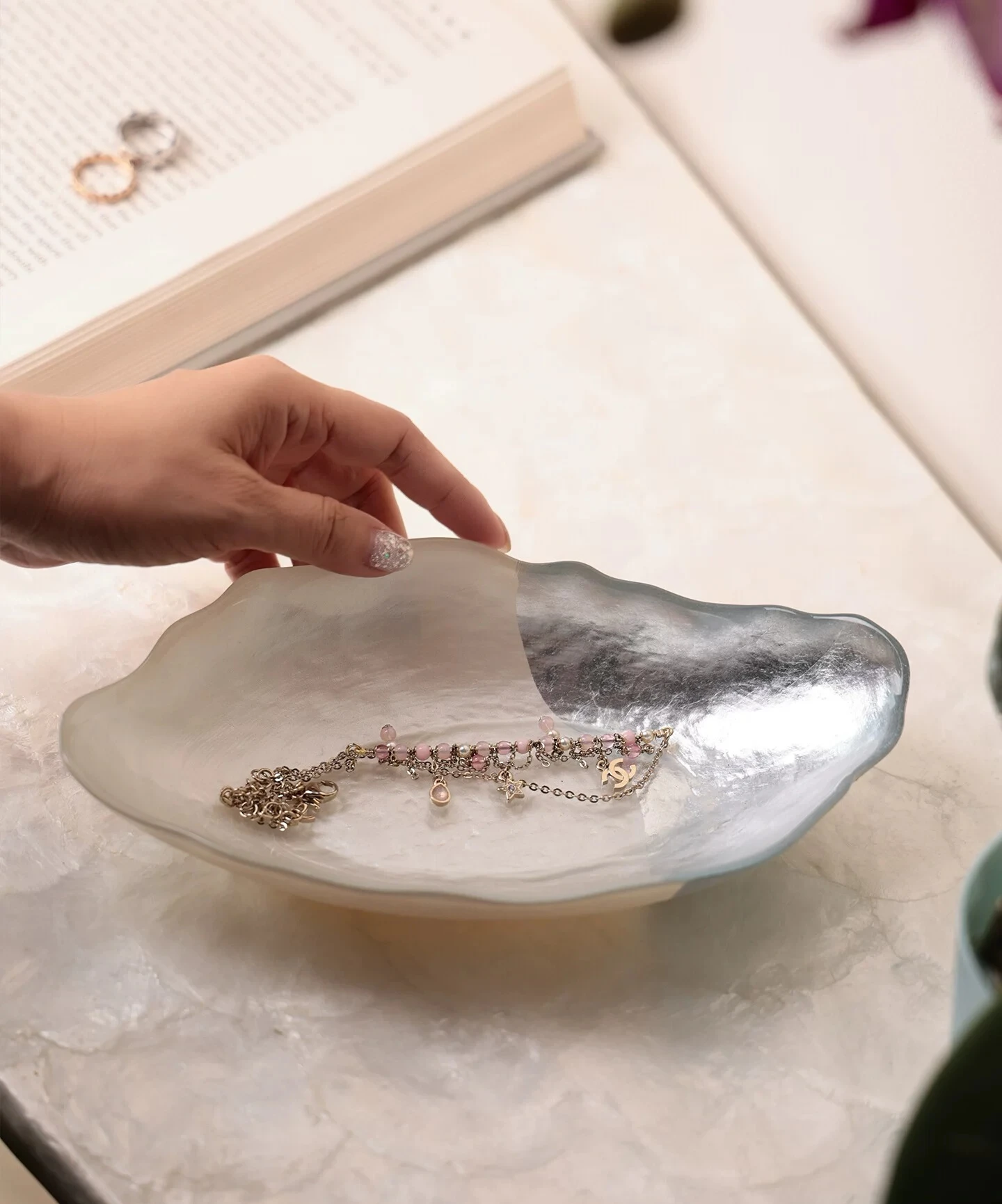 Minimalist Silver Plated Glass Storage Tray, Luxury Jewelry Cosmetic Organizer for Living Room Entryway Tabletop Home Decor