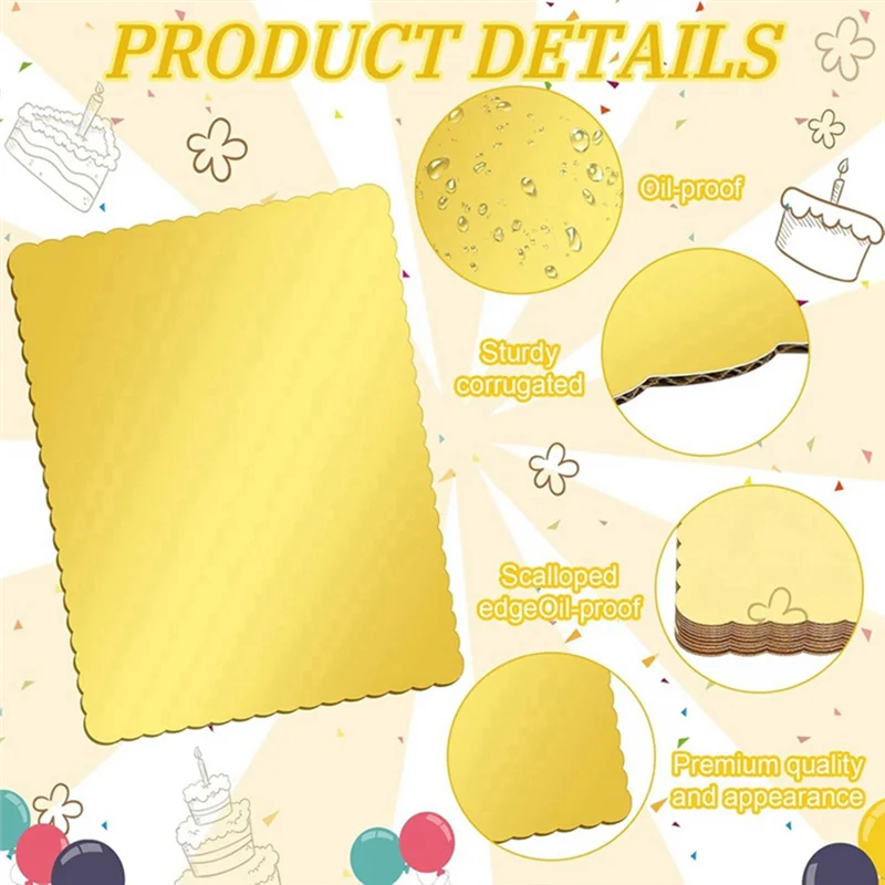 【Limited Time Offer】Disposable Cardboard Cake Bases 20 Pack Rectangle Cake Board 14X10 Inch Gold Foil Quarter Cake Sheet For Bak