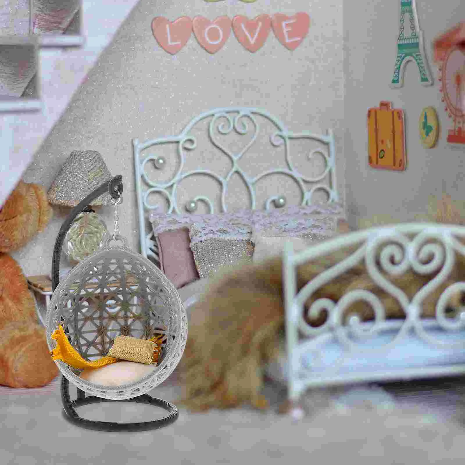 Casa de rede em miniatura DIY Prop Cadeira de balanço adornar artesanato decoração brinquedos de casa de bonecas