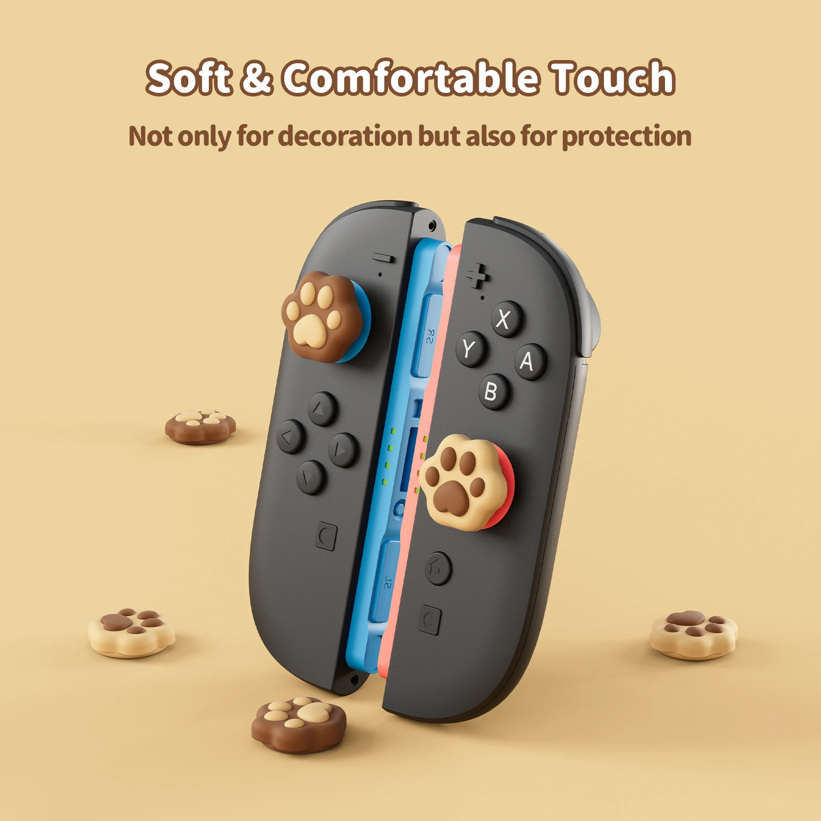 GeekShare Cat Paw Joystick Caps Compatible with Switch 2, Anti-Slip Silicone Thumb Grip Caps for Switch 2025, Milk Tea Brown