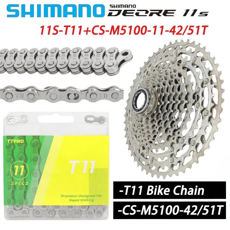 

Набор звездочек для горного велосипеда SHIMANO DEORE 11S CS-M5100-42/51T, цепь с волшебной пряжкой для горного велосипеда, 11 в, 118L, детали для велоспорта