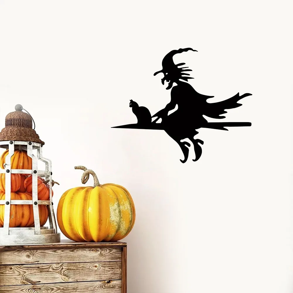 

1pc Ghastly Scary Witch & Cat on Branch Steel Silhouette Metal Wall Art: For HomeYard,and Patio.Outdoor Statue Stake Enhancement