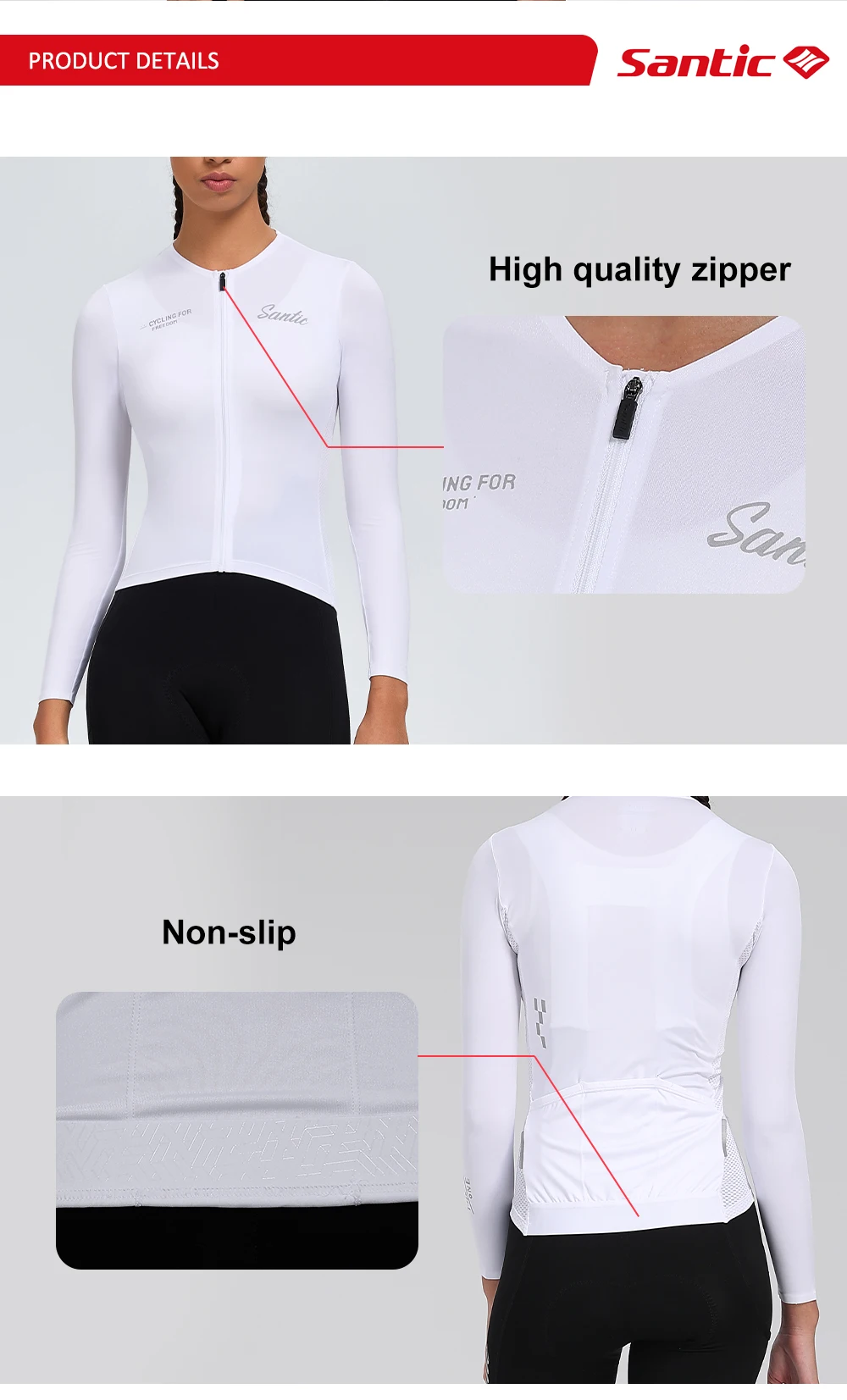 Santic Damen-Radtrikots, langärmelig, atmungsaktiv, schnell trocknend, für die Frühlings- und Sommersaison, bequeme Fahrradbekleidung, KL25C01181 – Detail 2