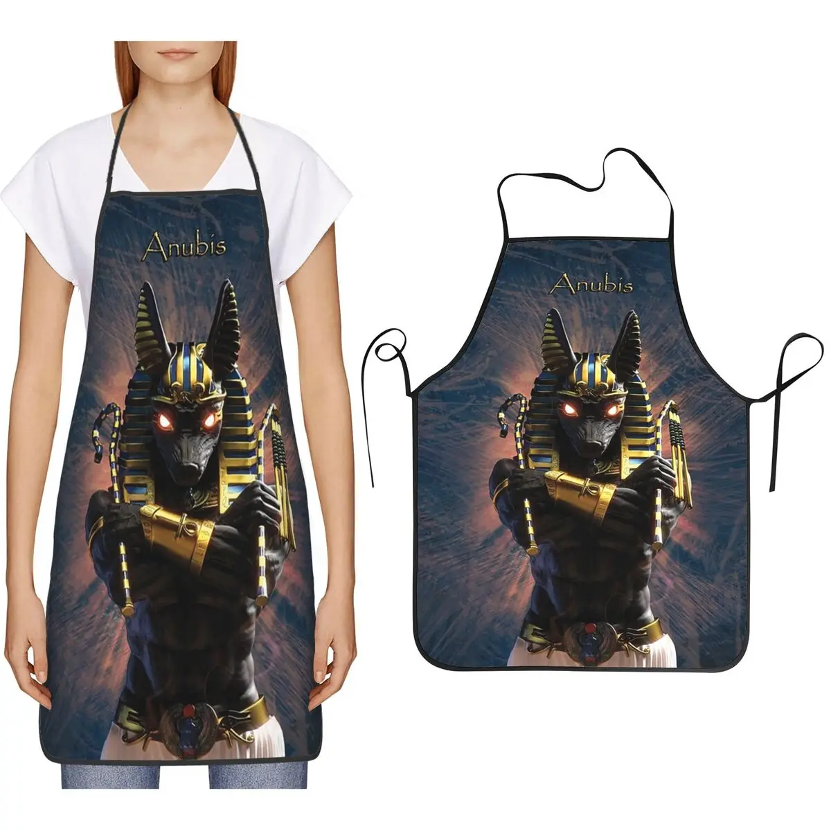 Egyptian God Anubis Art Aprons Chef Cooking Baking Tablier Bib Kitchen Cleaning Pinafore for Women Men Gardening