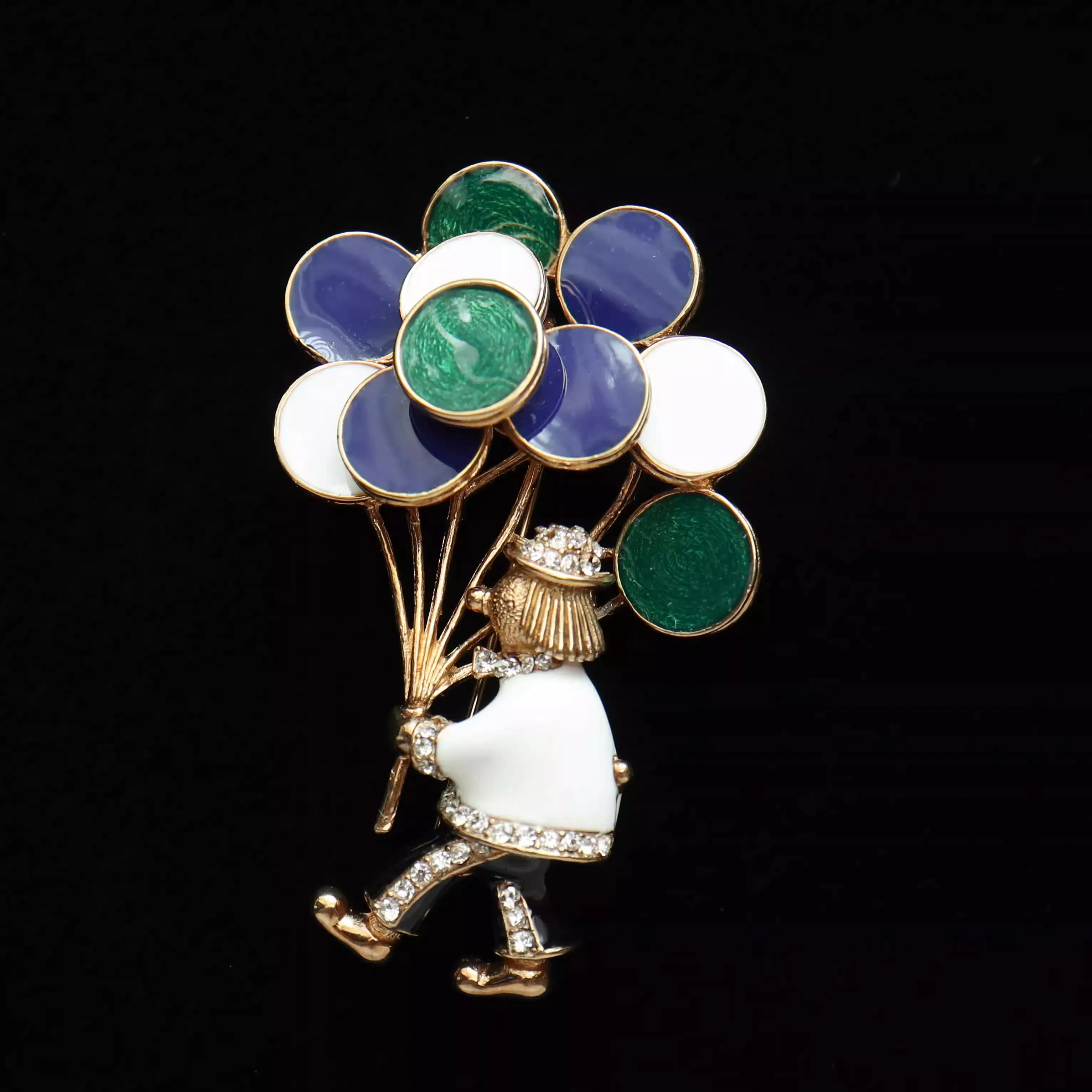 Vintage Circus Series Rhinestone Brooch Funny Confession Balloon Clown Pin Cute Badge