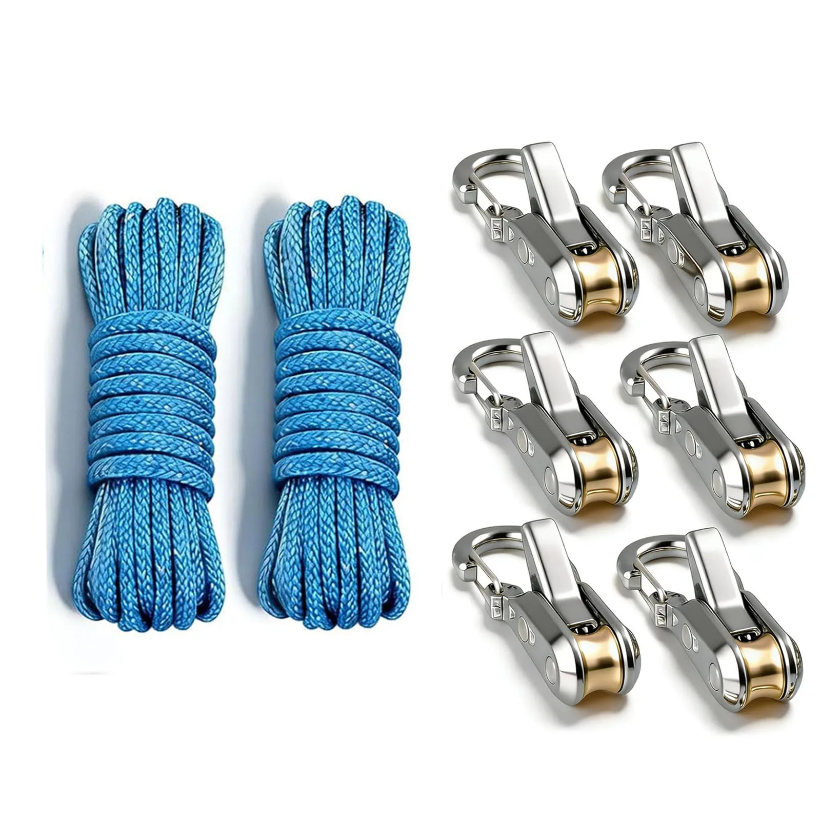 Retractable Buckle Rope 2 Ropes and 6 Roller Tensioner Tie Down Rope Set for Camping Canopy Rowing Outdoor Gear Rope Tensioner