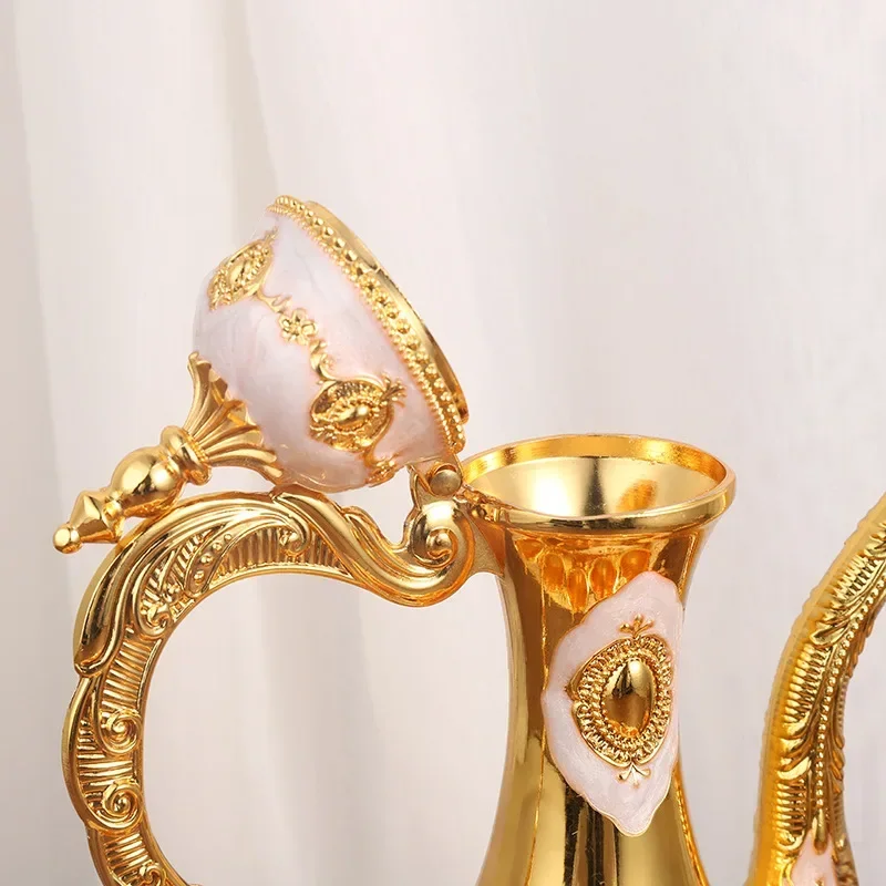 

#V Wine set tray flagon Wine glass Three-piece set Metal wine divider Portable handle Vintage embossed exquisite kitchenware