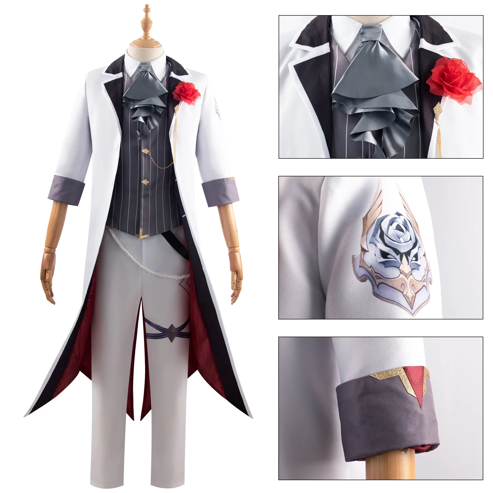 Argenti Cosplay Costume Wig Honkai Star Rail Concert 2024 Drummer Uniform Tuxedo White Suit Halloween Party Convention Cos Suit