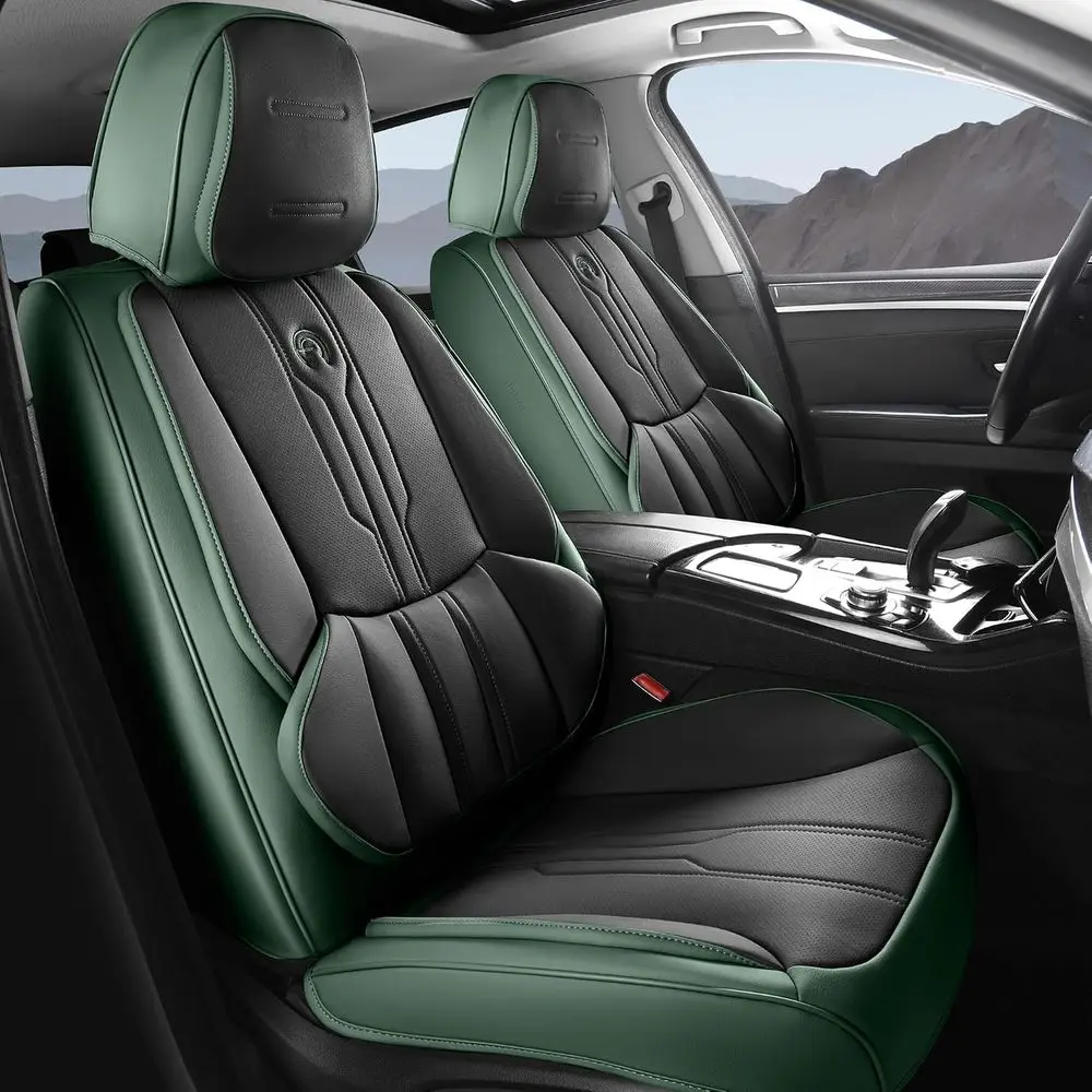 Universal Car Seat Covers Set, Leather-Like Material, Waterproof Seat Protectors with Lumbar Support for Cars, SUVs, and Trucks,