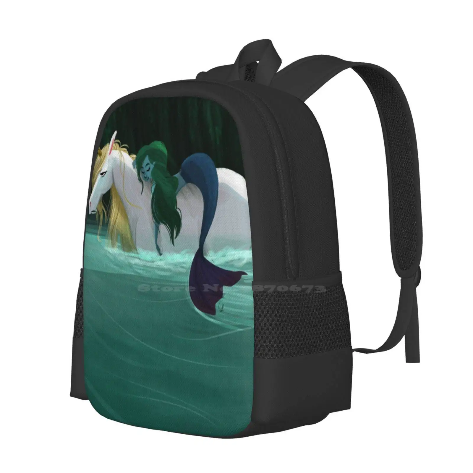 The Mermaid And The Unicorn Hot Sale Schoolbag Backpack Fashion Bags Mermaid Forest Water River Magical Fantasy Glade Whimsical