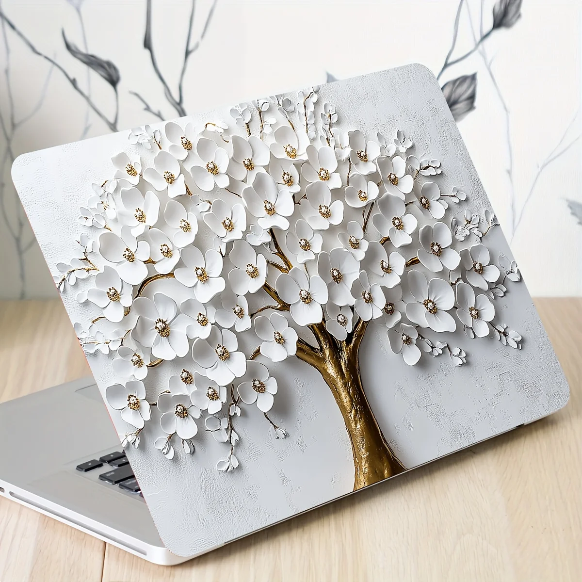 

2-Piece Tree of Life Laptop Stickers - Waterproof and Scratch-proof Protective Art Stickers, Light Beige Non-repeating Design