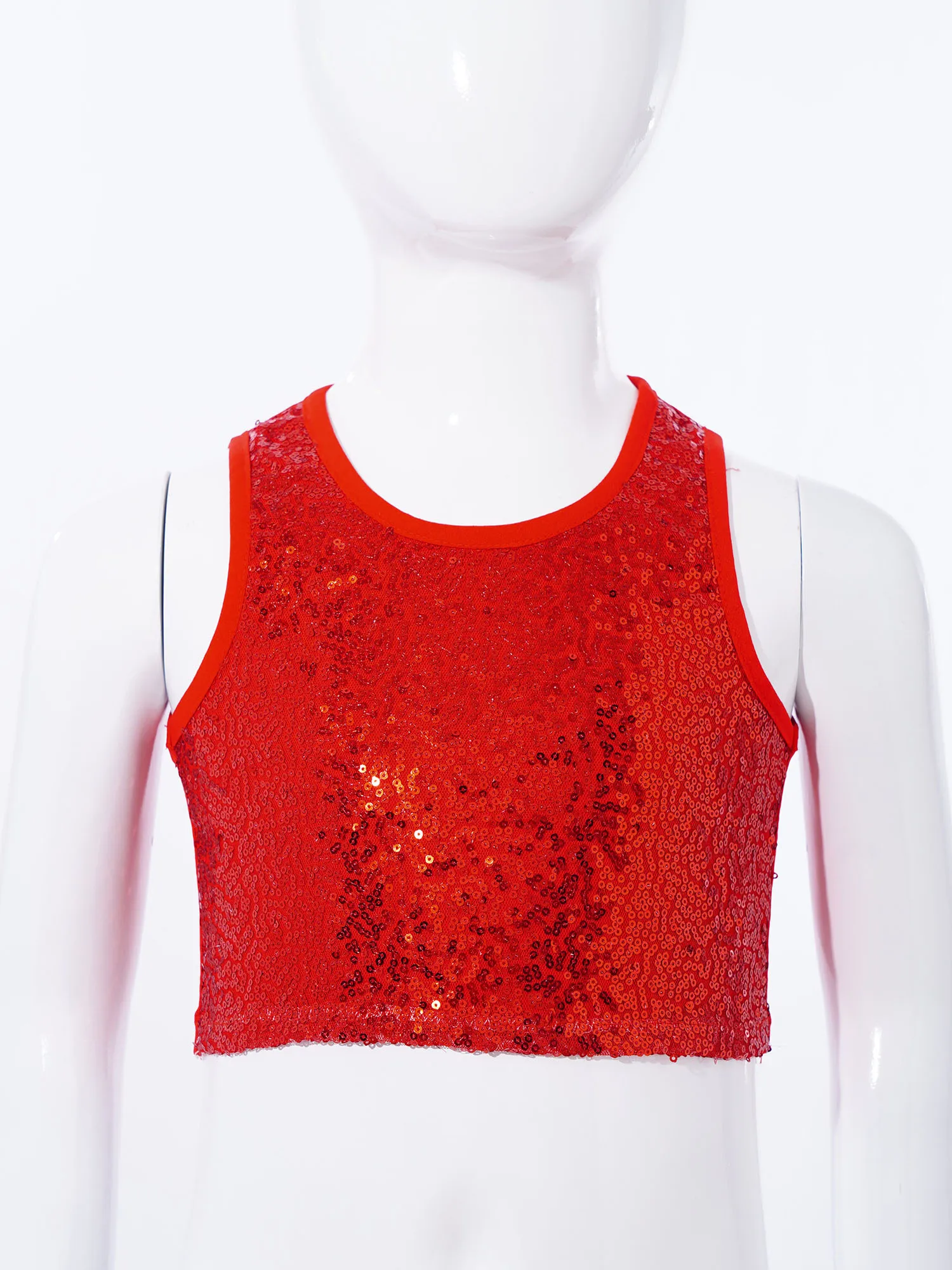 

Kids Girls Shiny Sequins Tank Top Camisole Round Neck Sleeveless Vest Hip hop Street Jazz Dance Crop Tops Carnival Performance