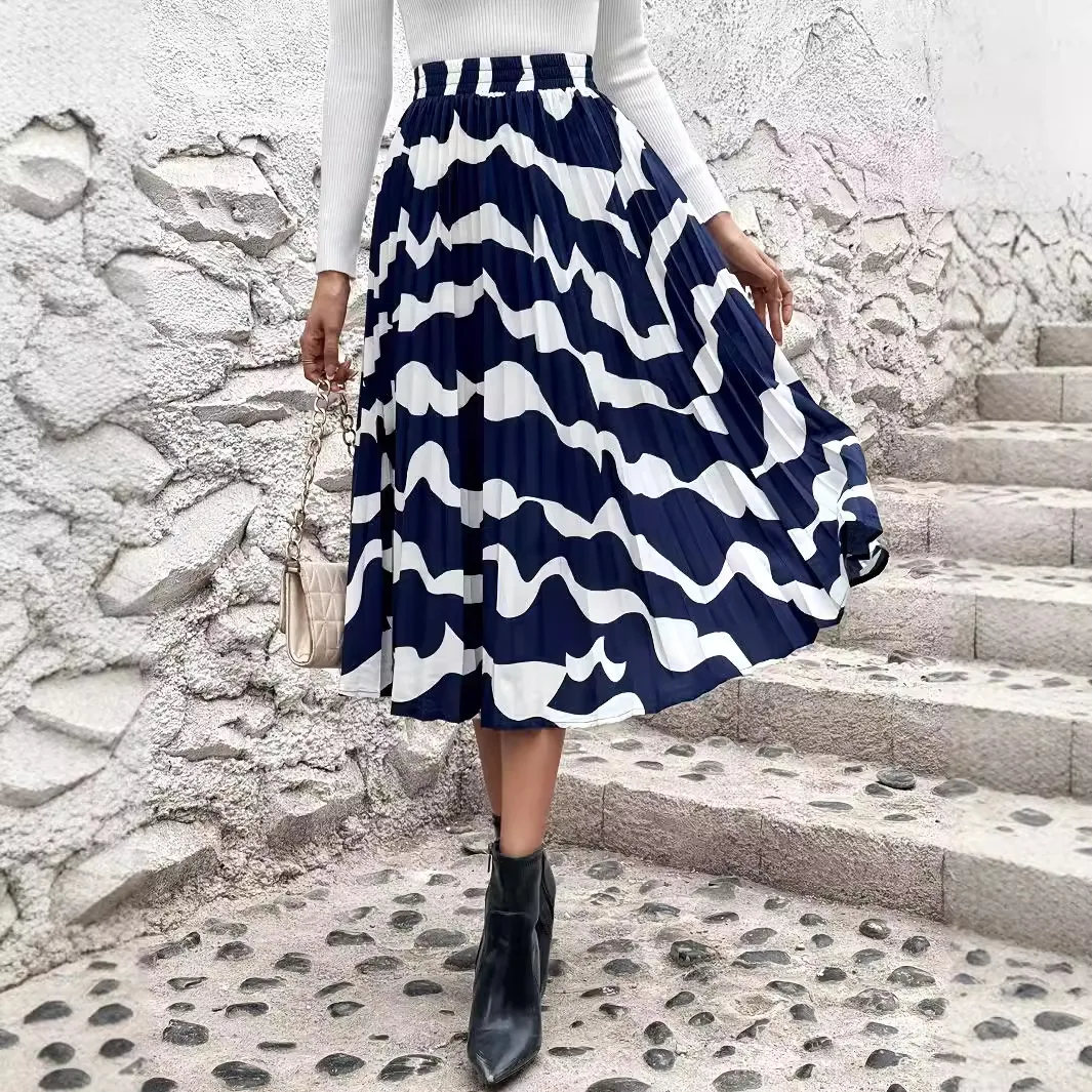

Юбки женские средней длины, А-силуэт, облегающие, с высокой талией, с принтом, плиссированные, элегантные, комбинированные, повседневные, в стиле Y2K, уличная мода, для работы, весна 2026