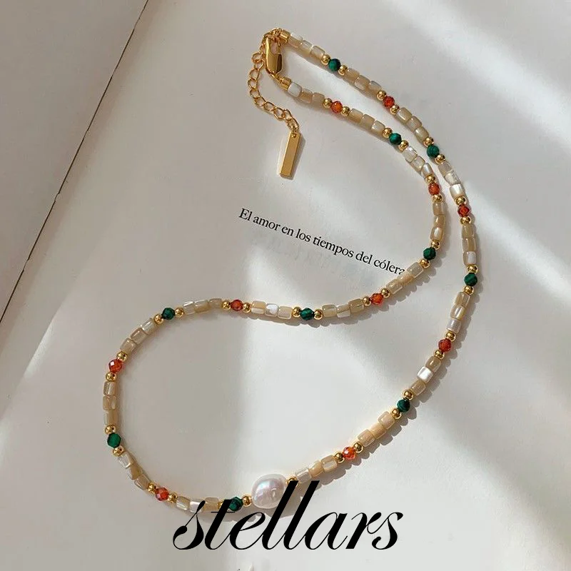 

Colorful Dopamine Rice Bead Necklace Pearl Cylinder Bead Elegant Collarbone Chain Versatile Stylish Women's Jewelry Accessory