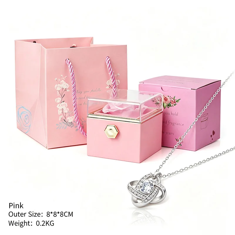 Exquisite Necklace Jewelry Rotating Rose Box Pendant Chain For Women Wife Valentine's Anniversary Present