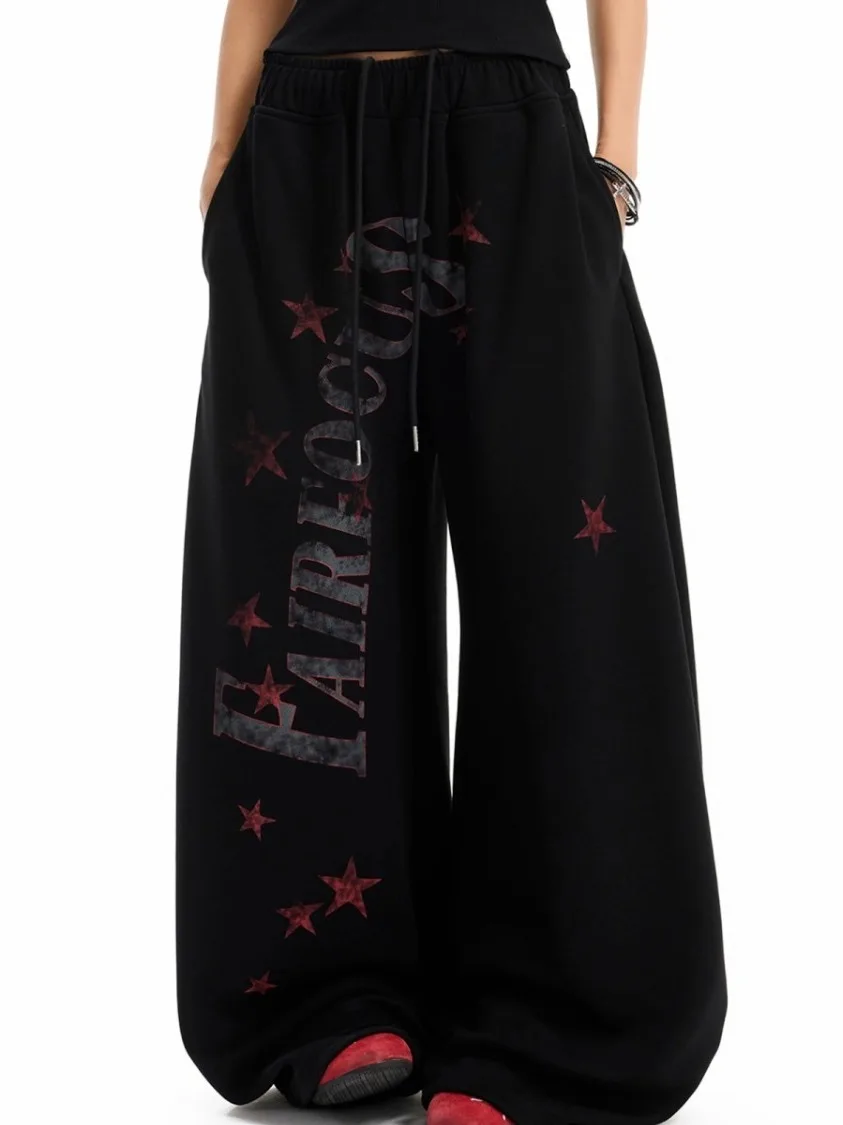 

Ретро-брюки в американском стиле с принтом звезд и букв, широкие, повседневные, на шнурке, свободного кроя, для джазовых танцев, модные, для женщин