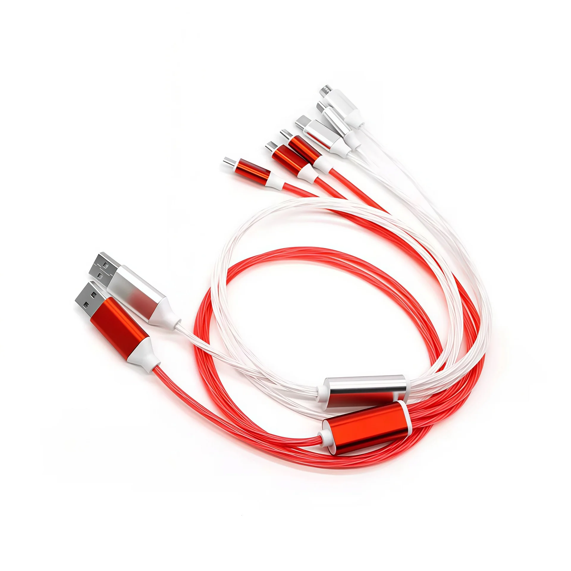 3 في 1 LED تدفق كابل شحن سريع 1.2 متر مايكرو USB نوع C آيفون 12 13 14 آي باد سامسونج جالاكسي هواوي بورا 70/شاومي شاحن