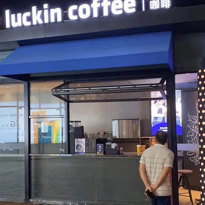 Custom Folding Aluminum Alloy Full-Open Window Milk Tea and Coffee Shops Kitchen Bar Counter Glass Sliding Window