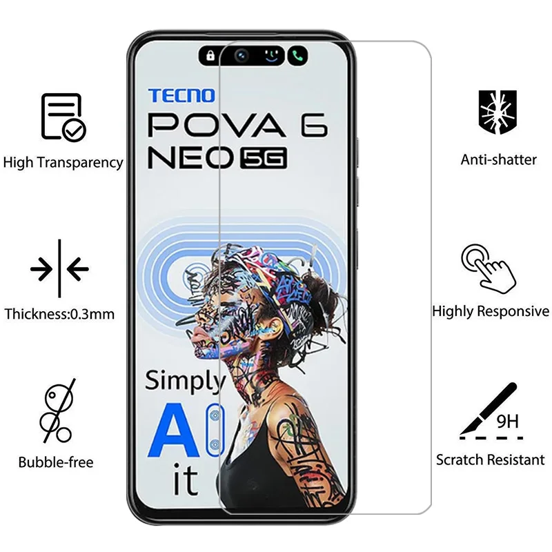 กระจกกันกระแทกสำหรับ tecno pova 6 NEO 4g 5g ฟิล์มโทรศัพท์ pova6neo 6neo pova6เทคโน