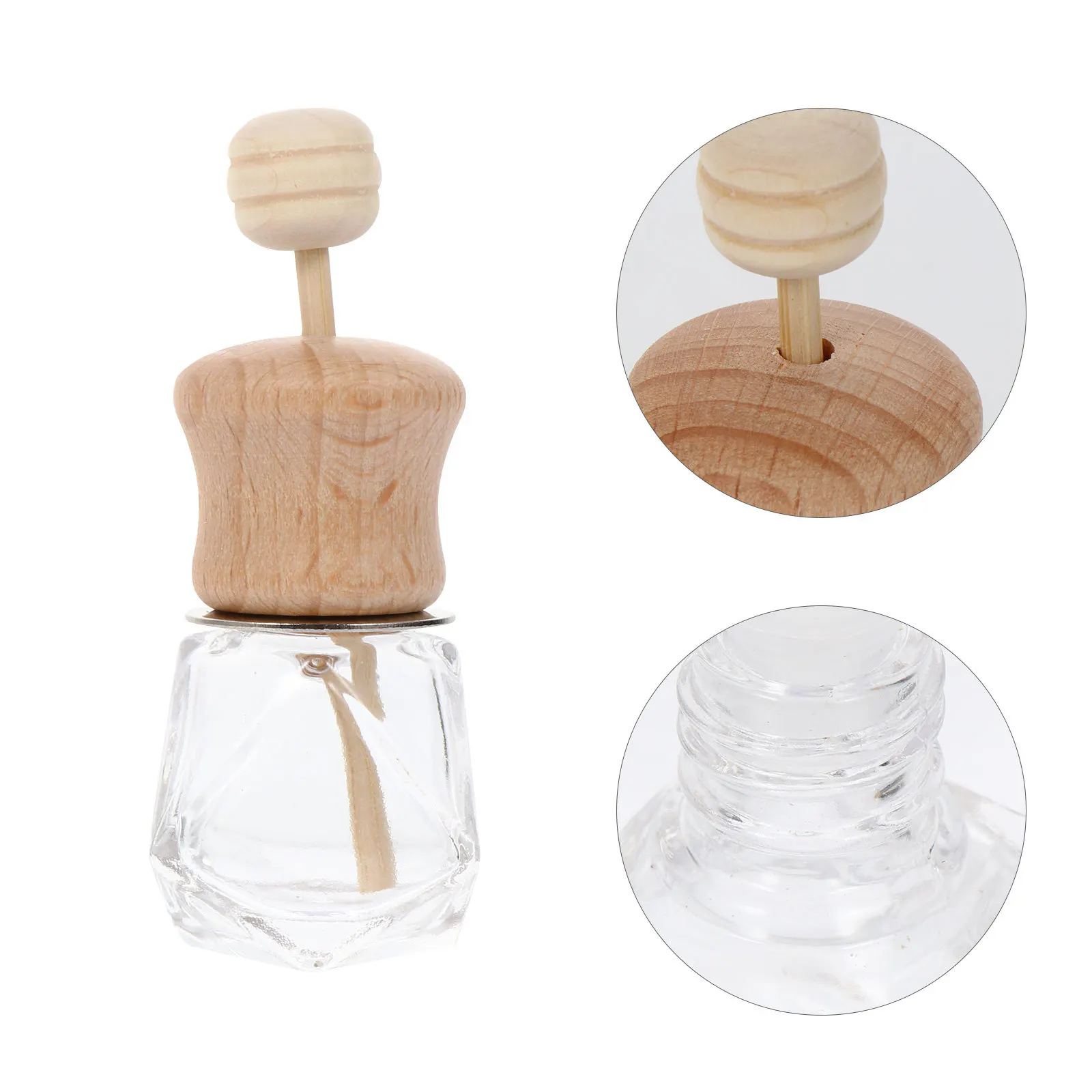 Bottiglia diffusore di aromi per auto da 3 pezzi con coperchio in legno Deodorante per bottiglie di olio essenziale con presa d'aria girevole per ripiano della stanza dell'auto