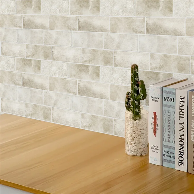 

ABHB-Subway Backsplash Tile Peel And Stick Waterproof 10 Sheets Beige Stone Peel And Stick Backsplash For Kitchen Wall Back