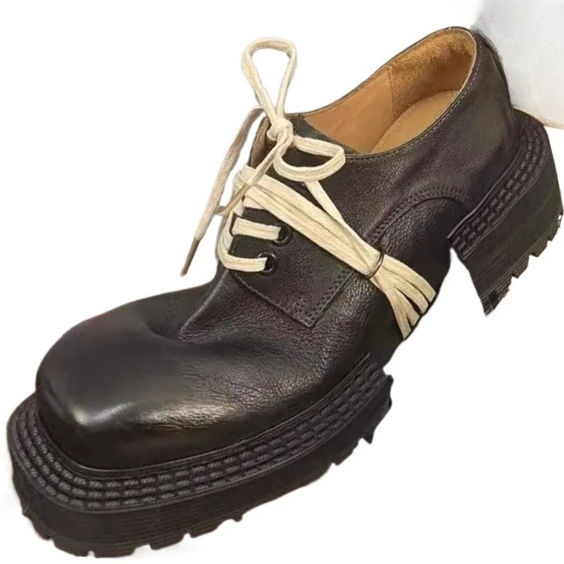 

Square Headed Derby Shoes for Men's/Women's England Retro Tooling Comfortable Top Layer Cowhide Hand Sewn High-end Leather Shoes