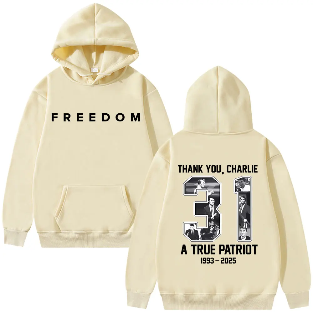 Charlie Kirk Freedom Graphic Print Hoodie Men Women Tribute Memorial American Hero Sweatshirt Male Patriotic Activism Streetwear