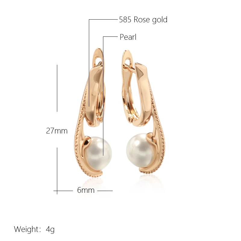 Kinel Luxury Pearl Long Drop Earrings For Women 585 Rose Gold Color Fine Wedding Jewelry Trendy Easy Matching Dangle Earring