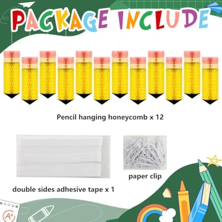 ديكورات العودة إلى المدرسة المعلقة على شكل قرص العسل 12 قطعة من مناديل ورقية لتزيين الفصول الدراسية مرحبًا بكم في العودة إلى سقف المدرسة