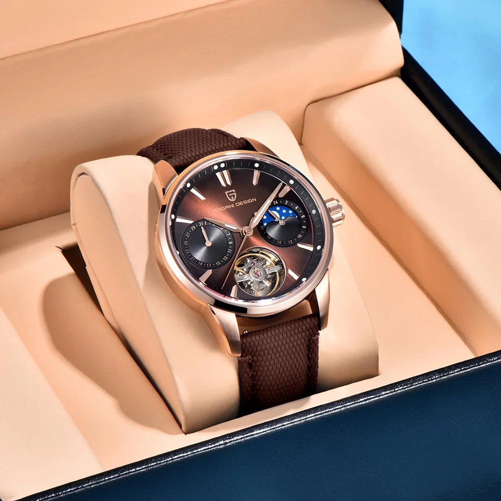 2025 ساعات رجالية تصميم باجاني ساعة توربيون فاخرة للرجل الميكانيكية التلقائي ساعة اليد ساعات هدية صندوق الياقوت مرآة #2