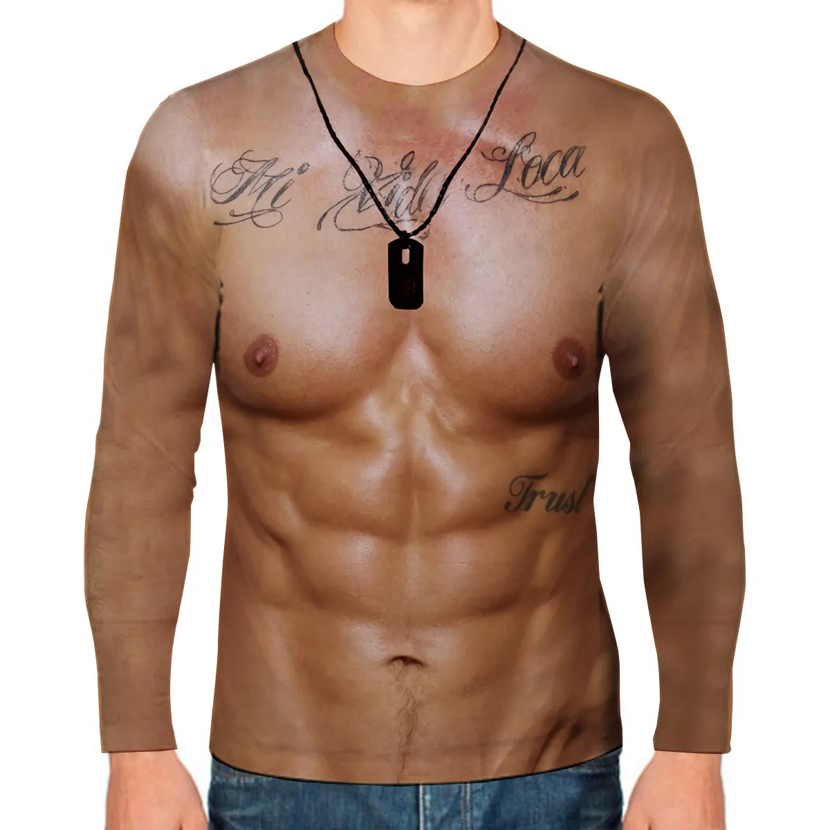 Fake Muscle Funny 3D Print T-Shirt Men Women Fashion O-Neck Hip Hop Long Sleeve Tshirts Oversized Harajuku Tees Top Man Clothing