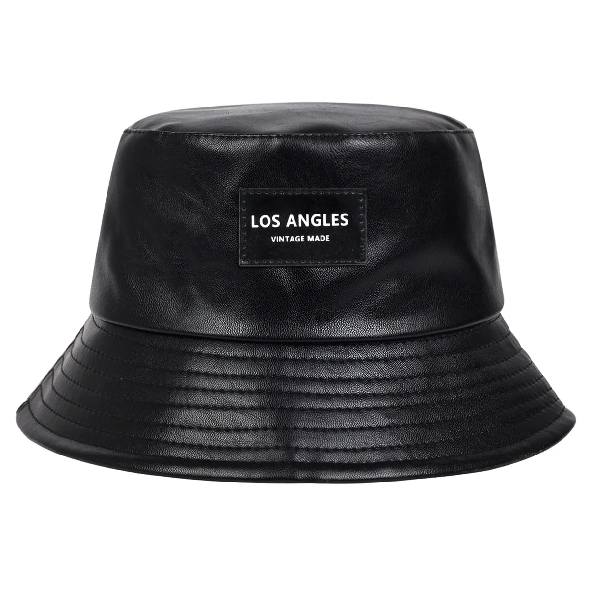 Unisex LOS ANGELES Etykieta Osobowość Pu Skórzane kapelusze typu Bucket Czapki rybackie Outdoor Casual Cap Kapelusz z filtrem przeciwsłonecznym