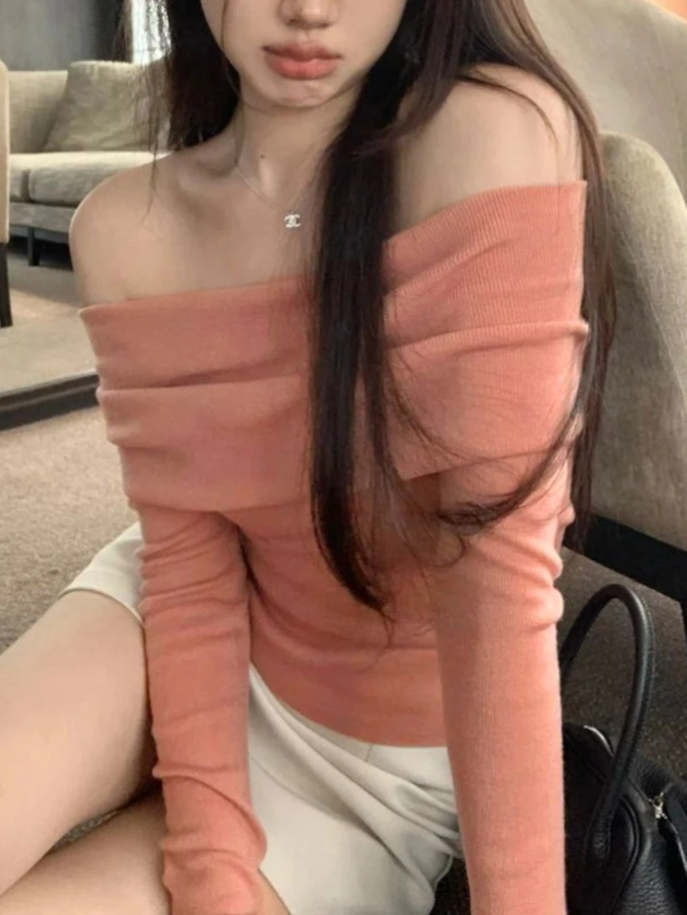 

Y2k Одежда Узкий ТопЧерный Однотонный С Открытыми Плечами Элегантные Топы С Длинными Рукавами Корейская Мода Тонкий Сексуальный Укороченный Футболка Женская Осень