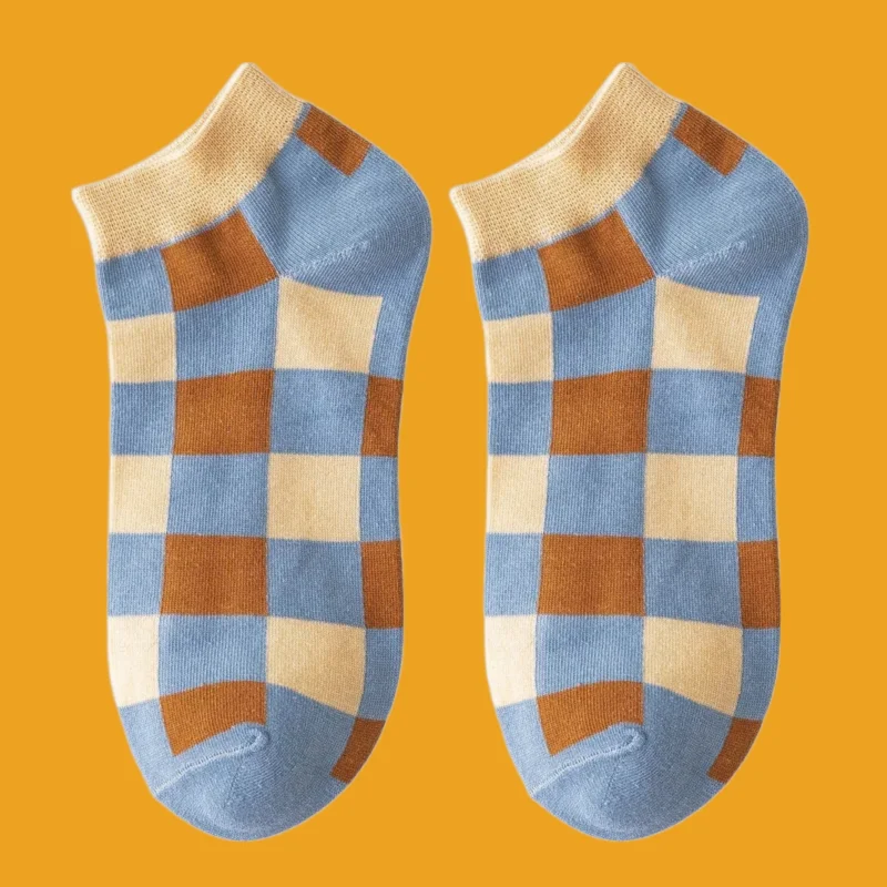 Calcetines cortos invisibles a la moda para hombre, medias náuticas de estilo universitario, a rayas y cuadros de colores contrastantes, 5/10 pares, novedad de 2024