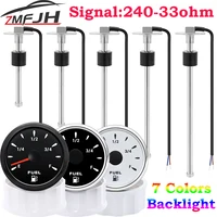 Medidor de nivel de combustible de 52MM con retroiluminación de 7 colores, Sensor de nivel de combustible de acero inoxidable de 240-33 ohm, 100-500mm, apto para barco marino, coche y camión, 12V y 24V