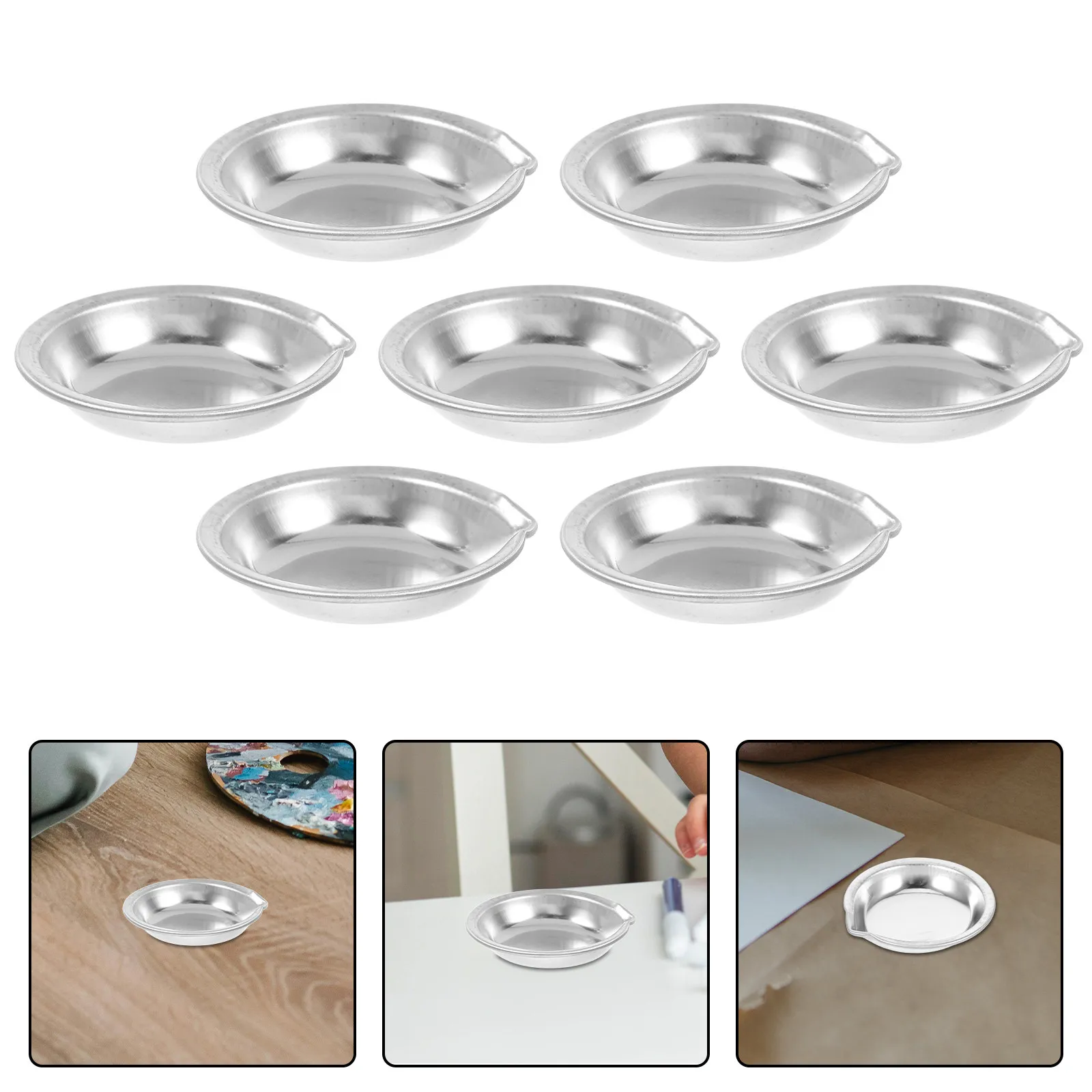 8Pcs Stainless Steel Paint Mixing Tray Small Round Robust Construction Versatile Artist Palette for Watercolor Gouache Oil