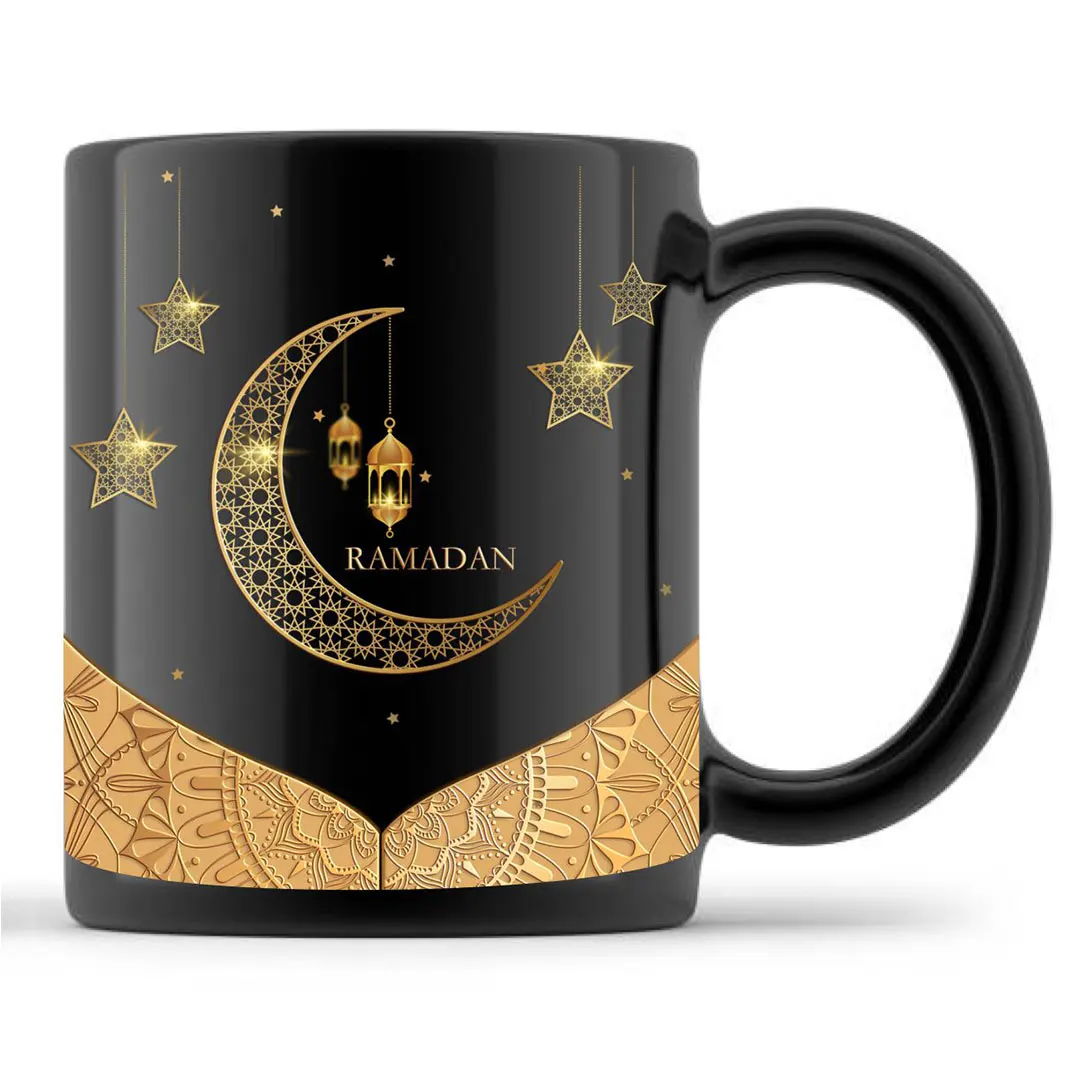 2023 new hot selling 11 oz coffee milk tea ramadan gift box ceramic porcelain black ramadan mugs