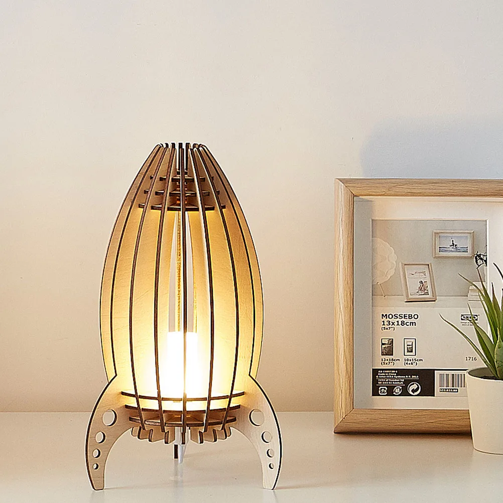 

Space Rocket Night Lamp Creative Wooden Carved LED Toy Stable Kids Bedroom Gift Multifunctional Children Light