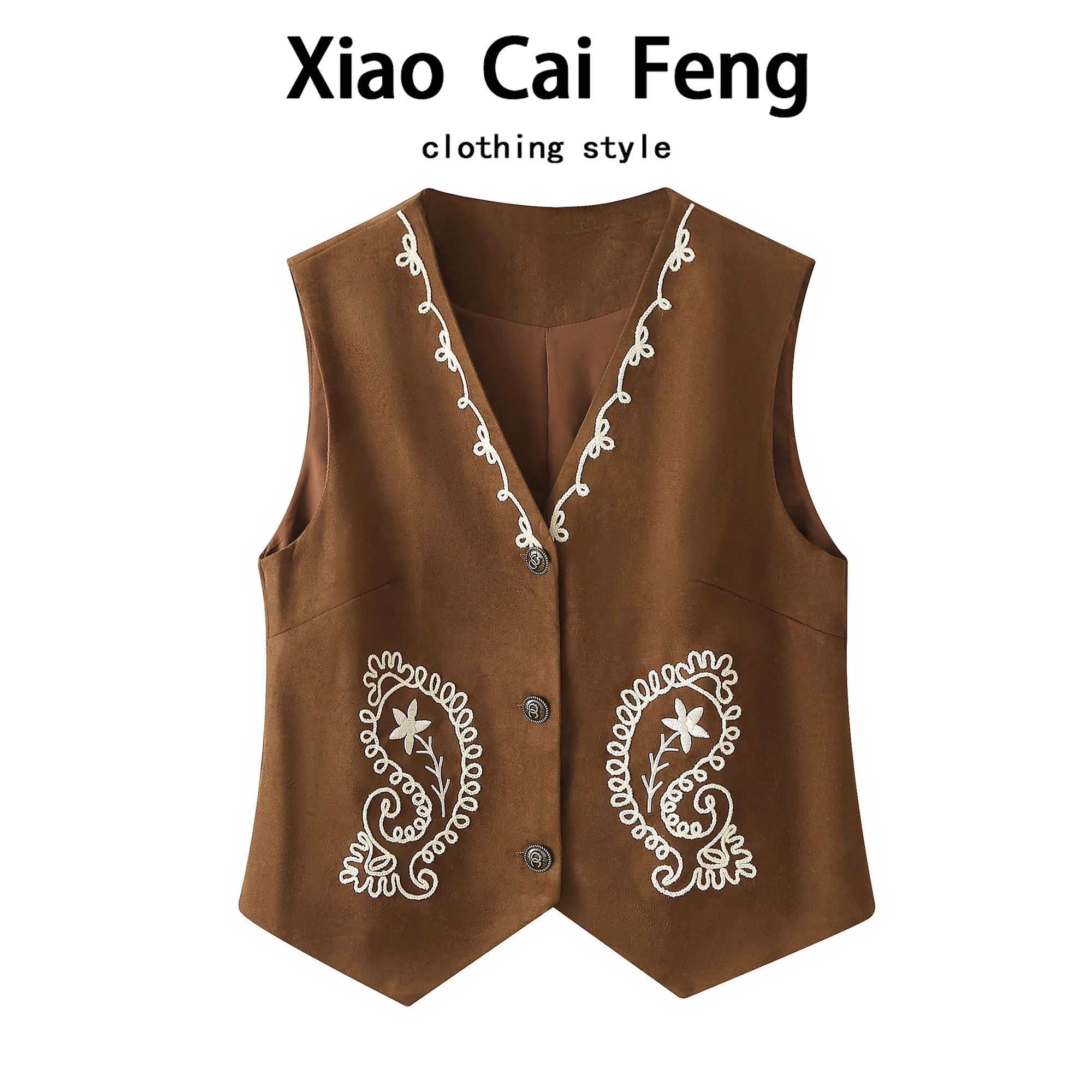 

Замшевый жилет в стиле ретро с тяжелой вышивкой, женский осенний модный топ с v-образным вырезом, утягивающая верхняя одежда, жилет с подушечками