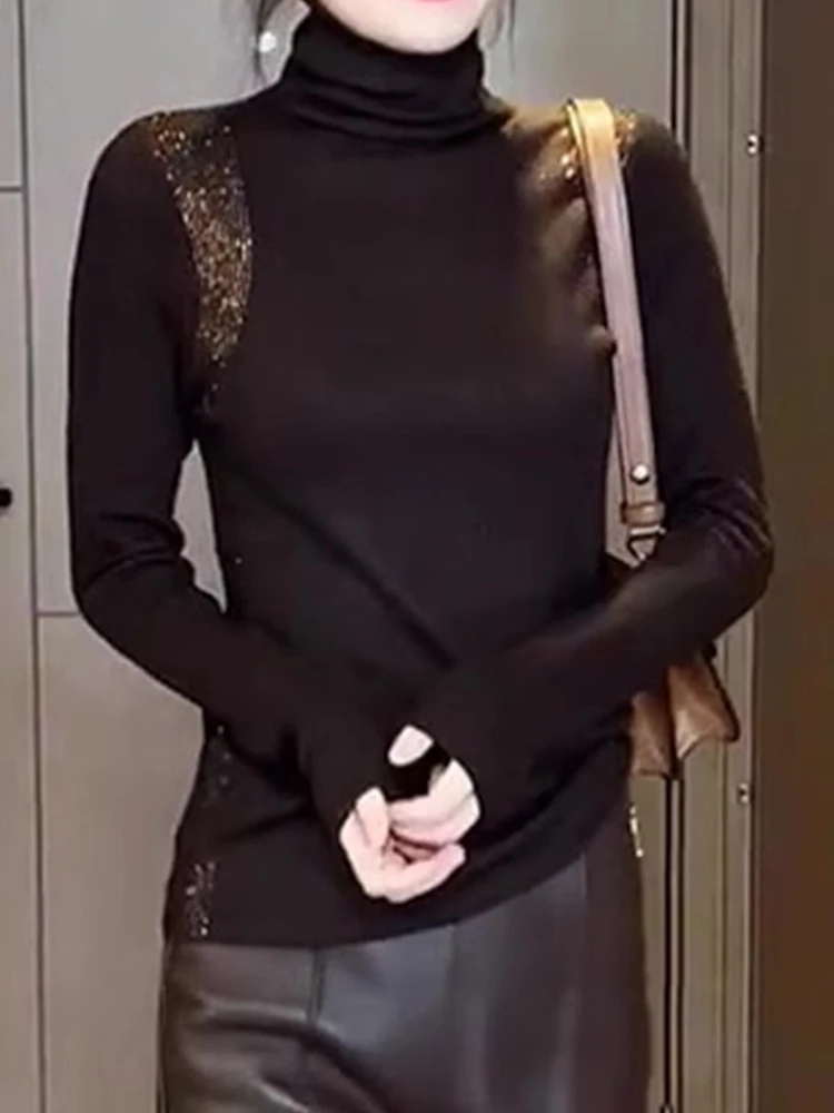 

Heavyweight High Collar Knitwear Sweater Women's Vintage Sle Slim Fit Base Layer irt Korean Sle Long Sve Camere