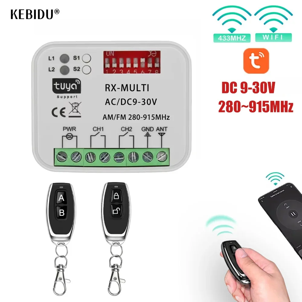 Kebidu WIFI Tuya Wireless RF 433mhz Universal Gate Remote Control Switch DC 9-30V Module Relay Receiver Remote for Garage Door