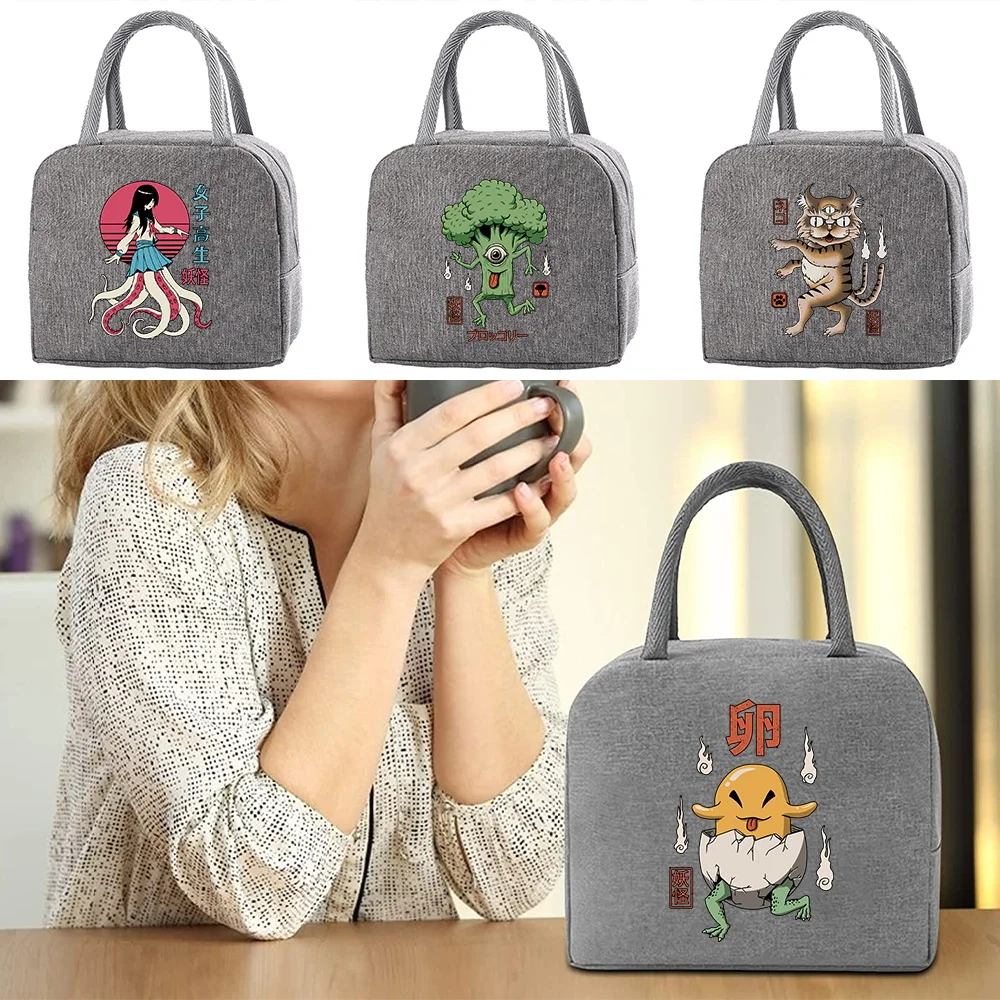 

Cooler Bags Portable Zipper Thermal Lunch Bag for Women Cute Monster Print Fridge Bag Lunch Box Food Storage Bags for Kids Tote