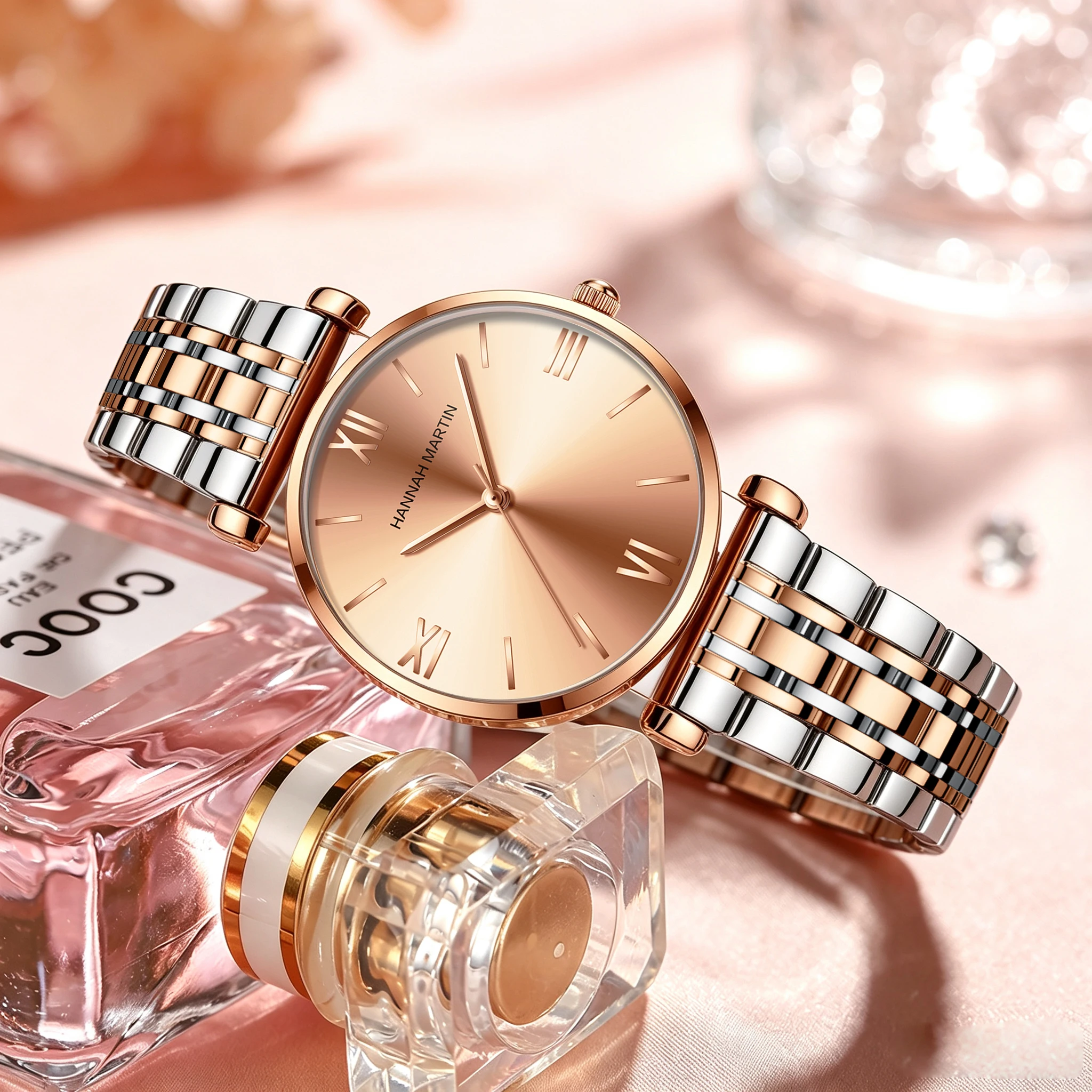 Luxury Rose Gold Stainless Steel Quartz Watch