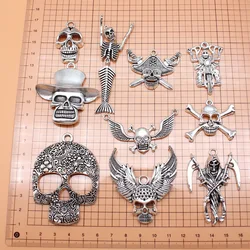 30Pcs/Bag 10 Styles Antique Silver Color Skull Skeleton Charms Pendant Diy Jewelry Accessories For Jewelry Making