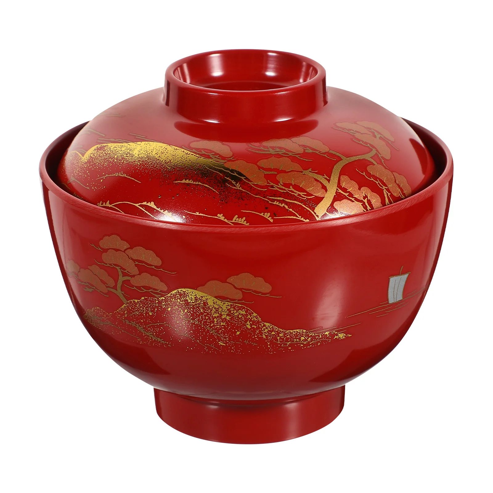 

Japanese Melamine Soup Bowl Traditional Miso Style Reusable Lidded Food Bowl for Restaurants Hotels Home Kitchen