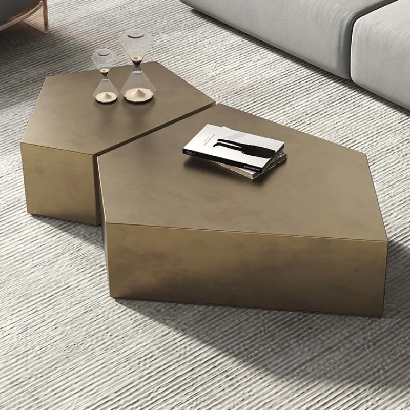 

uxury bronze brushed coffee table combination designer creative stainless steel living room special-shaped coffee table table