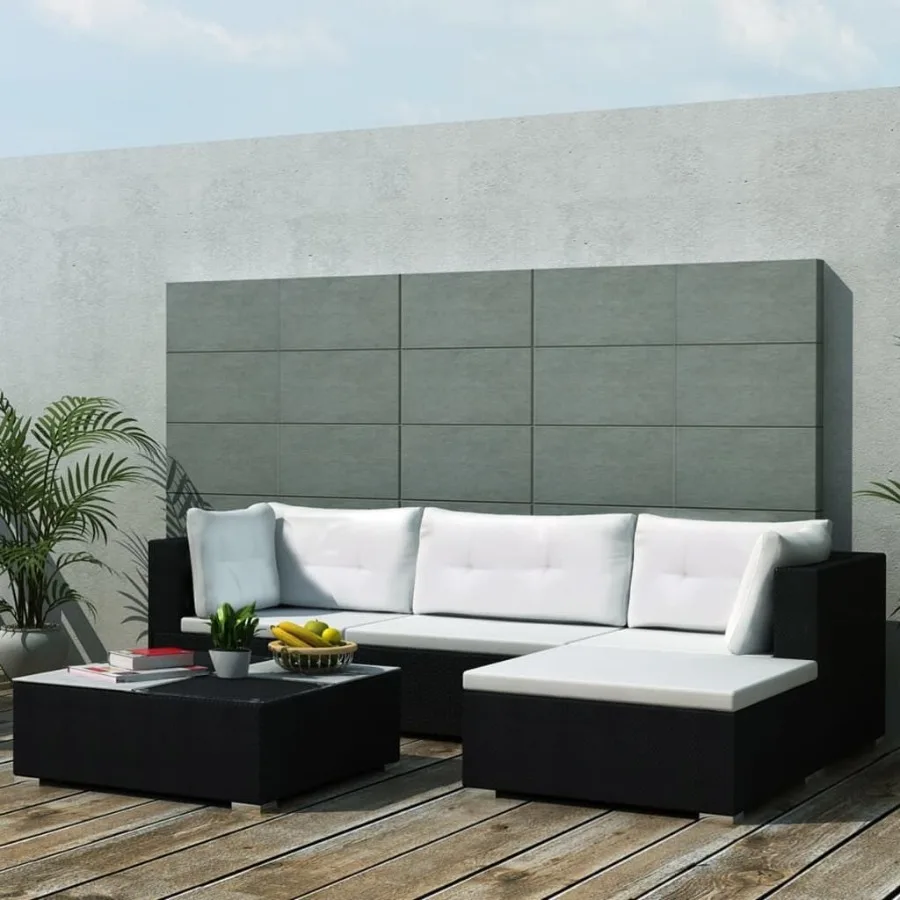 

5 Piece Patio Lounge Set with Cushions Poly Rattan Black
