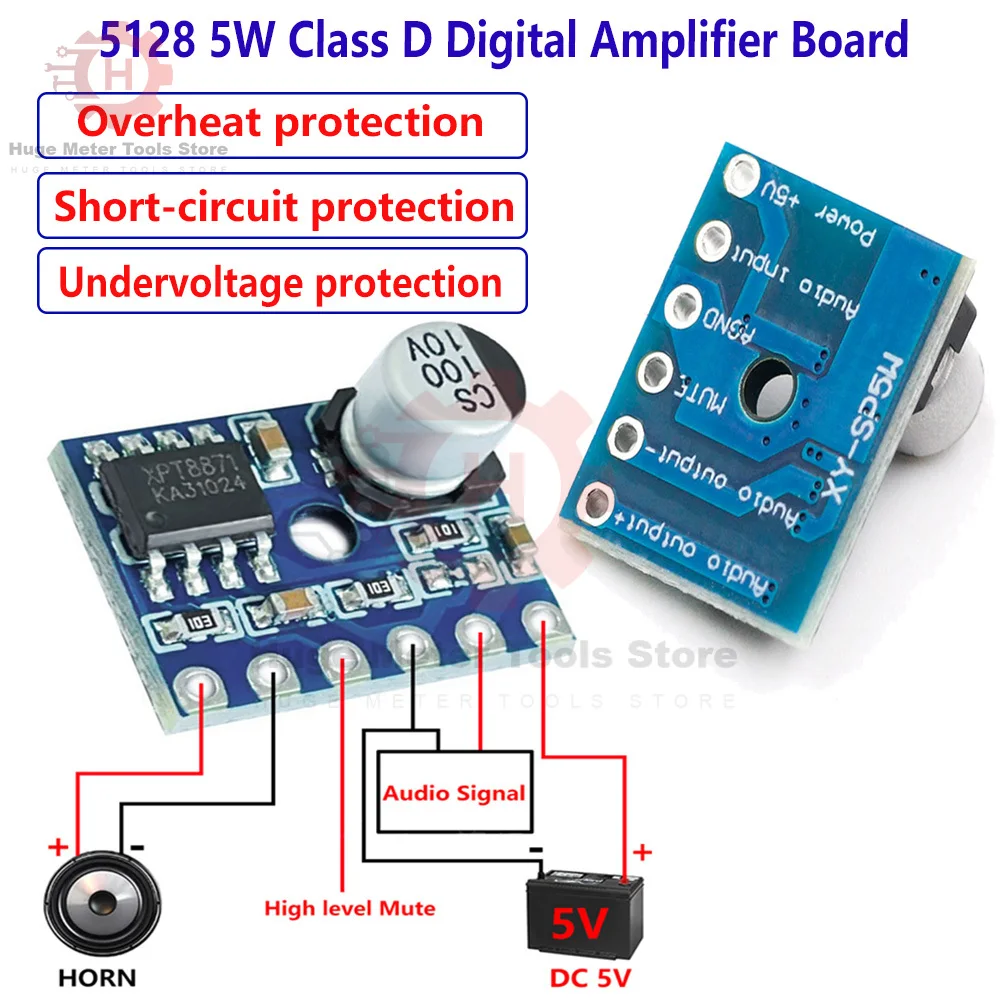 5128 Amplifier Board Class D 5W Digital Amplifier Board Mono Audio Module Low Distortion VS88715V Low Distortion Low Noise