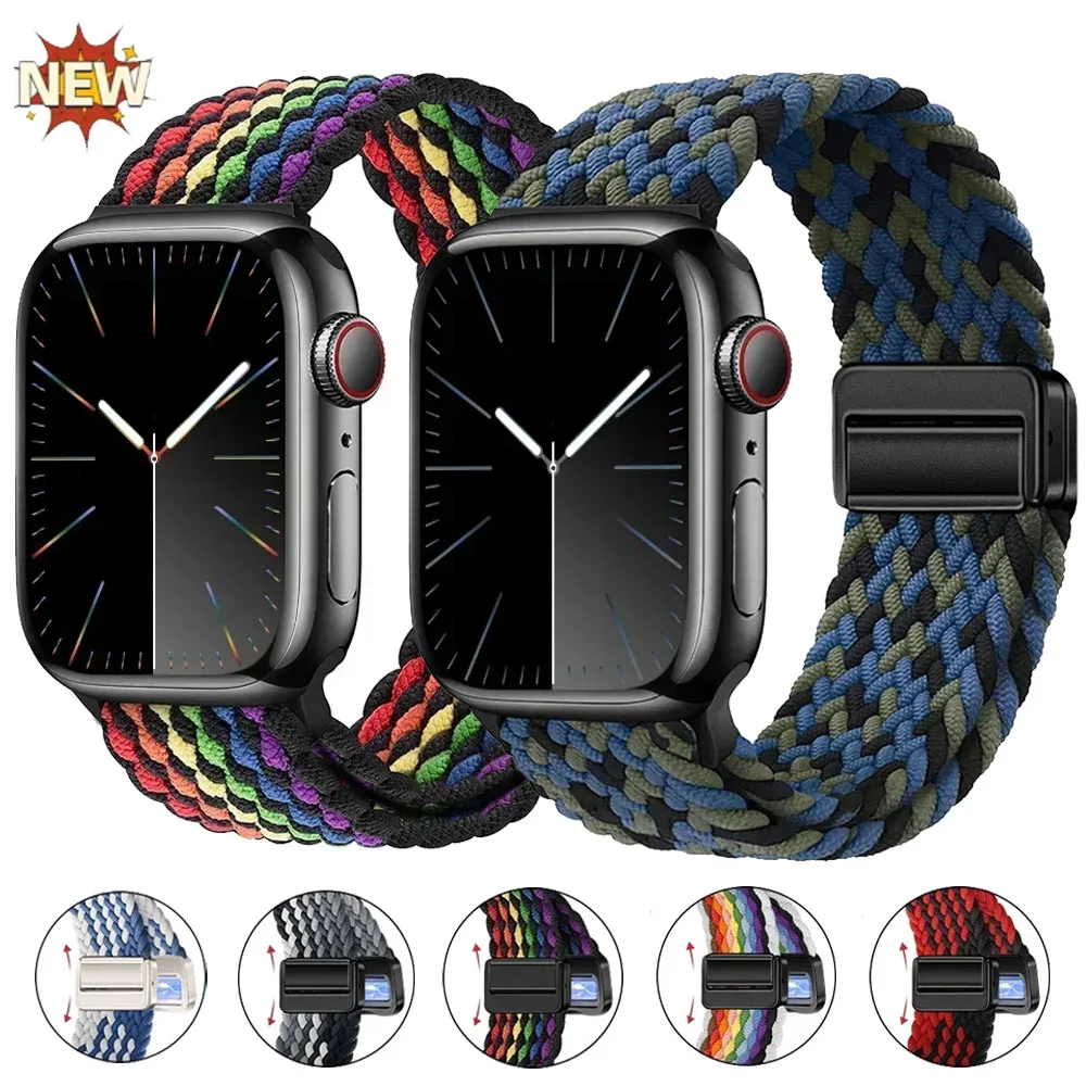 النايلون مضفر حزام ل أبل الترا 2/1 49 مللي متر 10 9 8 7 46 مللي متر 45 مللي متر 41 مللي متر المعادن المغناطيسي سوار معصمه 6 5 4 SE 44 مللي متر 40 مللي متر