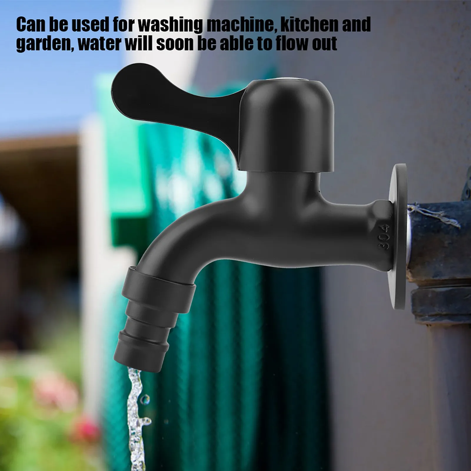 

304 Stainless Steel Black Wall Mount Tap Garden Water Faucet for Bathroom(Washing Machine)